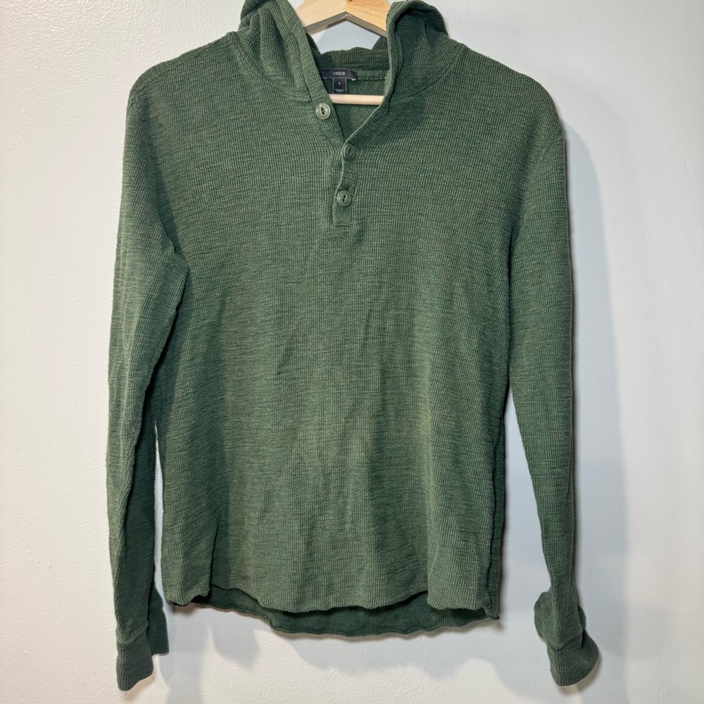 Vince Womens Long Sleeves Button Closure Hoodie Green Cotton Size Small